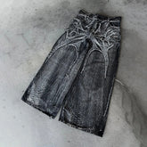 Hearujoy Y2K Phantom Jeans High Street Spider Embroidered Patch Hip Hop Streetwear Gothic Retro Oversized Baggy Fit Unisex Mopping Pants